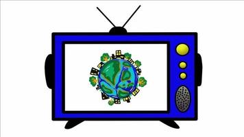 vidéo à écran vert d'un globe tournant à l'intérieur du téléviseur adaptée aux séquences vidéo, aux arrière-plans, à la musique, au contenu, aux films, aux publicités et plus encore video