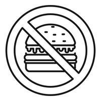 no hay icono de comer hamburguesa, estilo de contorno vector
