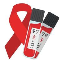 HIV test. Test tubes for HIV. HIV red ribbon. vector