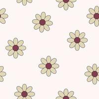 Hippie retro floral pattern. 1970s pattern. Pattern with white flowers. vector