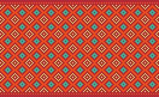 Pixel ethnic pattern, Vector embroidery Boho background, Red and Yellow Geometric culture aztec style