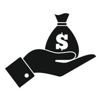 Hand money bag cash back icon, simple style vector