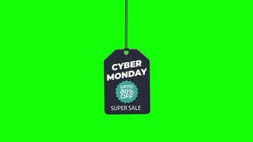 Cyber Monday Sale discount up to 80 percent off hanging with rope badge. paper tag label with Alpha Channel transparent background.