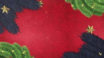animação de fundo vermelho feliz natal, ornamento de decoração de folha de árvore com canal alfa video