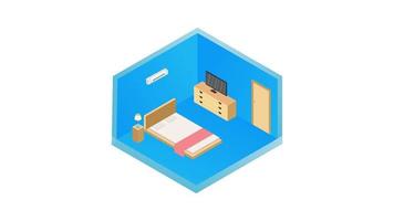 Modern bedroom interior with furniture in isometric style.Interior Hotel Room Isometric View with Furniture and Equipment Comfortable and Classic Design vector