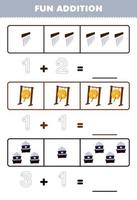 Education game for children fun addition by counting and tracing the number of cartoon chimes gong organ printable music instrument worksheet vector