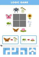 juego educativo para niños rompecabezas de lógica construir el camino para mariposas y áfidos pasar a capullo y flor hoja de trabajo de insectos imprimible vector