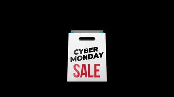 Cyber Monday sale sign banner for promo video. Sale shopping bag. Special offer discount tags with Alpha Channel transparent background. video