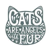 los gatos son ángeles con letras de silueta de piel, linda ilustración de letras en silueta de gato, ilustración vectorial aislada vector