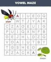 Education game for children vowel maze help cute cartoon firefly move to plant printable bug worksheet vector