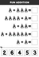 Education game for children fun addition by cut and match correct number for cute cartoon scorpion printable bug worksheet vector