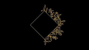 Christmas Floral flower leaf golden frame copy space animation with alpha channel. video