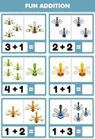 Education game for children fun addition by counting and sum of cute cartoon dragonfly printable bug worksheet vector