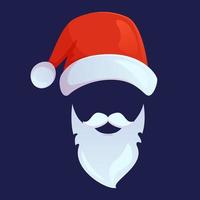 Santa Claus hat and beard in cartoon style. Vector illustration.