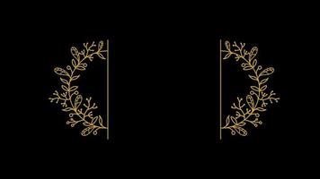 Christmas Floral flower leaf golden frame copy space animation with alpha channel. video