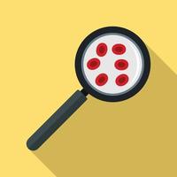 Blood under magnifier icon, flat style vector