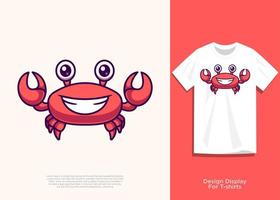 cute crab vector illustration, flat cartoon style design, with added look on t-shirt.