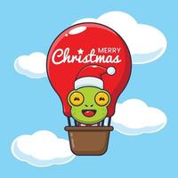 Cute frog fly with air balloon. Cute christmas cartoon illustration. vector