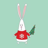 Rabbit symbol 2023. Rabbit with Christmas tree vector