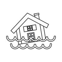 casa hundiéndose en un icono de agua, estilo de contorno vector