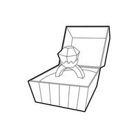 caja abierta con icono de anillo, estilo de esquema vector