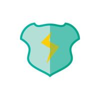 Shield with lightning bolt icon, flat style vector