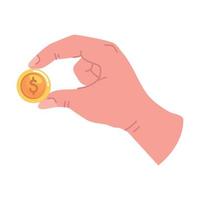 hand lifting golden coin vector