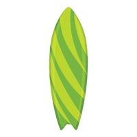 Green striped surfboard icon, cartoon style vector