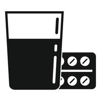 Water glass with pills pack icon, simple style vector