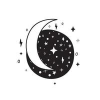 Moon hand drawn on white background. Cute abstract hand drawn moon. with stars. vector