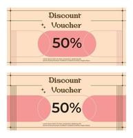 Vector discount voucher templates. Elegant voucher discount voucher in vintage and modern style in beige and pink tones. Template for discount or promotion.