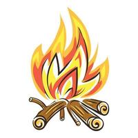 Burning campfire icon, cartoon style vector