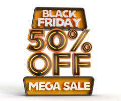 venda de sexta-feira negra 3d renderização realista isolada com 50% de desconto na mega venda png