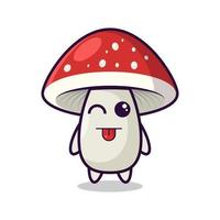 A cartoon mushroom with a tongue and a red cap vector