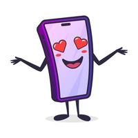 Phone cartoon character, hearts in the eyes vector