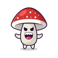 Cartoon angry mushroom with red cap vector