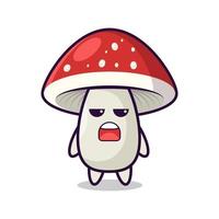 Cartoon sad mushroom with red cap vector