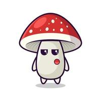 Thoughtful cartoon mushroom with a red cap vector