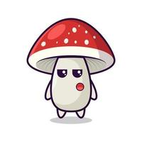 Thoughtful cartoon mushroom with a red cap vector