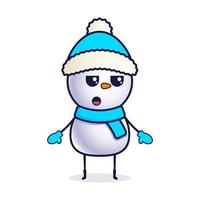 Cartoon snowman in a Christmas hat surprised vector