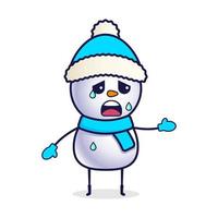 Crying cartoon snowman in christmas hat vector