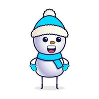 lindo muñeco de nieve de dibujos animados en sombrero de navidad vector
