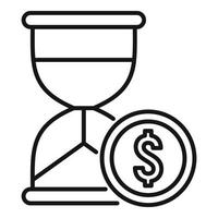 icono de préstamo en línea de reloj de arena de dinero, estilo de esquema vector