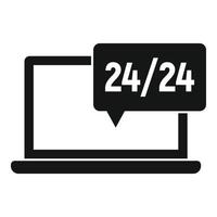Laptop 24 hour service support icon, simple style vector