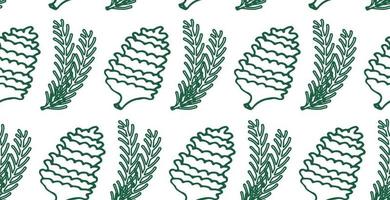 Botanical, organic pattern seamless with pine cones and branches. Green, color. Vector illustration