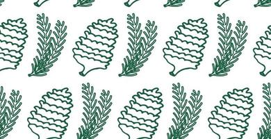 Botanical, organic pattern seamless with pine cones and branches. Green, color. Vector illustration