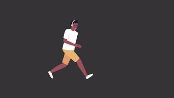 personaje animado de hombre corriendo. entrenamiento deportivo habitual. persona plana de cuerpo completo sobre fondo negro con transparencia de canal alfa. imágenes de video hd de estilo de dibujos animados coloridos para animación