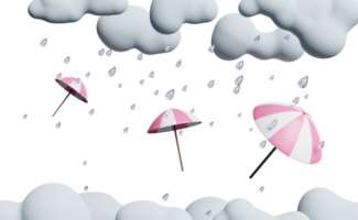 regen wolk met paraplu, laten vallen regen water in de regenachtig seizoen geïsoleerd. concept 3d illustratie of 3d veroorzaken. png