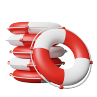 pile of stacked red white lifebuoy for water safety isolated, concept 3d illustration or 3d render. png