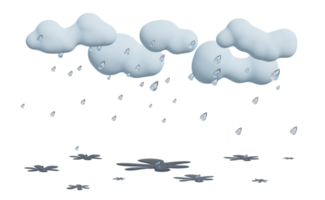 nube y lluvia con salpicaduras de agua en la temporada de lluvias aisladas. concepto de ilustración 3d o renderizado 3d. png